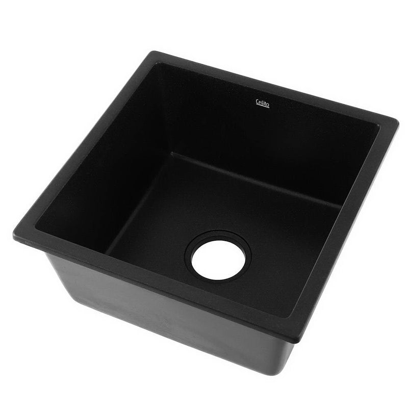 Cefito Kitchen Sink Stone Granite Laundry Top/Undermount Single Black 450x450mm