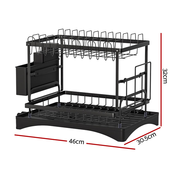 Cefito Dish Rack Expandable Drying Drainer Cutlery Holder Tray Kitchen 2 Tiers - Cefito