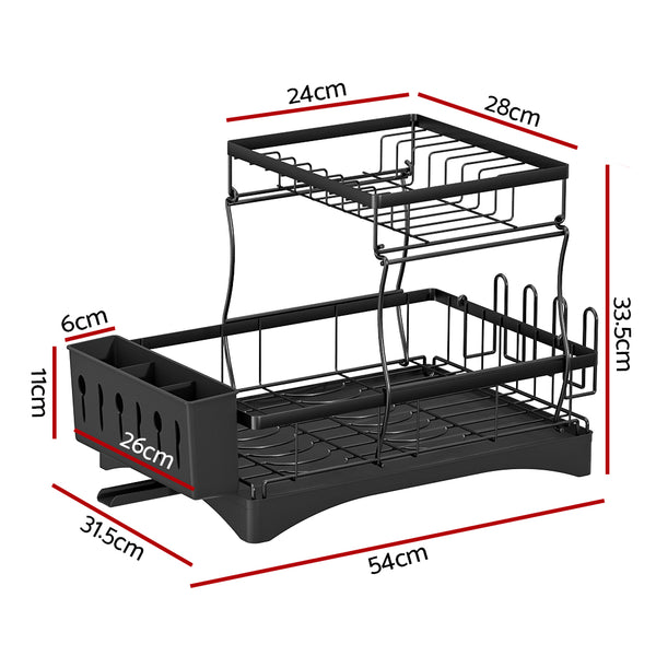 Cefito Dish Rack Expandable Drying Drainer Cutlery Holder Tray Kitchen 2 Tiers - Cefito