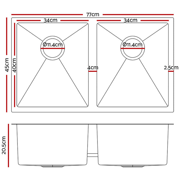 Cefito 77cm x 45cm Stainless Steel Kitchen Sink Under/Top/Flush Mount Silver - Cefito