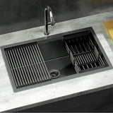 Cefito Kitchen Sink 70X45CM Stainless Steel Single Bowl Drain Rack Basket Black - Cefito